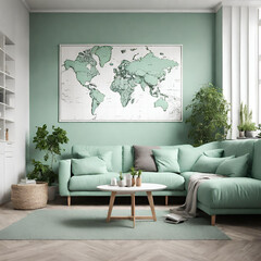 Stylish living room with design mint sofa furniture