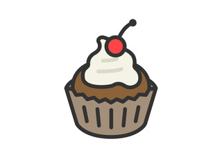 カップケーキのアイコン（線画カラー）のイラスト
