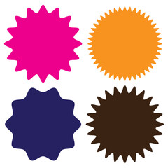 Set of vector starburst, sunburst badges. Different color. Simple flat style Vintage labels. Colored stickers.