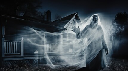 scary ghost in front of the house