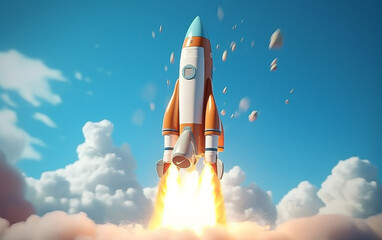 Rocket launch 3D children cartoon