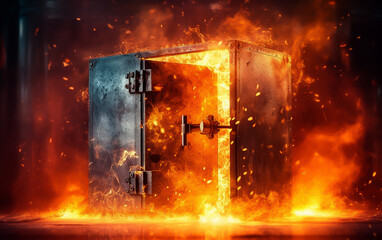 A safe that is on fire
