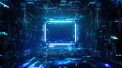 abstract futuristic background of blue glowing technology sci fi frame hud ui