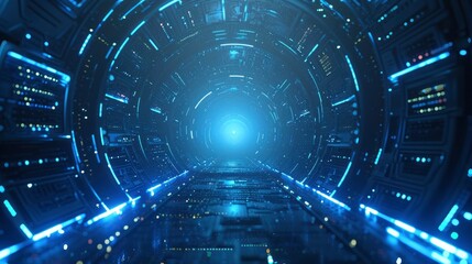 abstract futuristic background of blue glowing technology sci fi frame hud ui