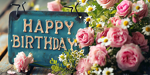 herzliche Geburtstagswünsche mit Blumen - obrazy, fototapety, plakaty