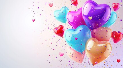 Birthday colorfull hearts balloons background design. Happy birthday colorfull hearts balloon and confetti decoration element for birth day celebration greeting card design - obrazy, fototapety, plakaty