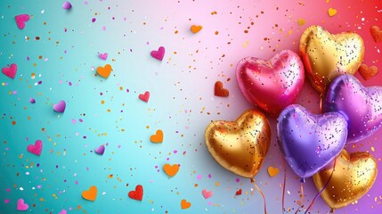 Birthday colorfull hearts balloons background design. Happy birthday colorfull hearts balloon and confetti decoration element for birth day celebration greeting card design