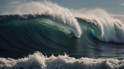 lose up of giant tsunami waves on the ocean from Generative AI - obrazy, fototapety, plakaty