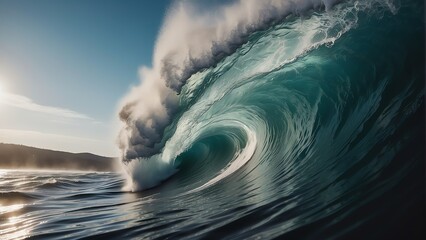 lose up of giant tsunami waves on the ocean from Generative AI - obrazy, fototapety, plakaty