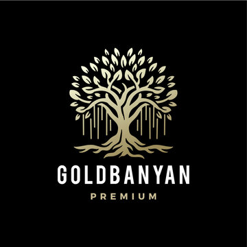 banyan tree gold golden nature logo vector icon illustration