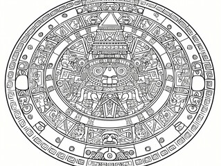 Vector Of Mayan Calendar, A Circular Pattern With A Person In The Center