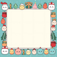 Christmas Kawaii Style Border, A Cartoon Characters Around A Square Frame