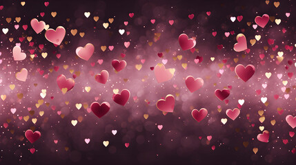 Beautiful background with hearts, top view
