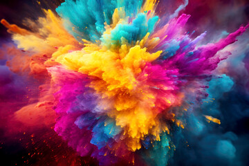 Fototapeta na wymiar Holi festival, Colorful magic explosion on dark background. Generative ai