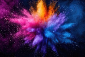 Holi festival, Colorful magic explosion on dark background. Generative ai - obrazy, fototapety, plakaty
