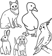 Hand drawn animal planet line for coloring book.