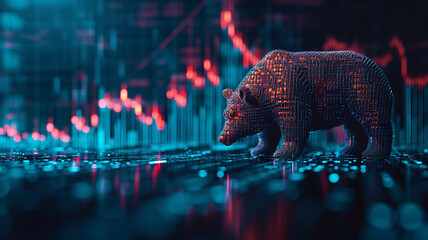 Bull crash Bear, Financial and business abstract background with candle stock graph chart. traders concept,generative ai - obrazy, fototapety, plakaty