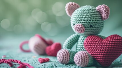 A Picture of a Crocheted Cute Bear, Ai Generated