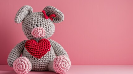 A Picture of a Crocheted Cute Pig, Ai Generated