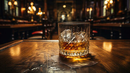 Classic Glass of Whiskey in a Pub