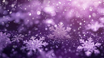 Purple background animation with snowflakes drifting amidst glowing light spots, AI Generated.