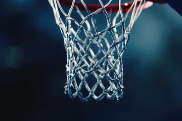 Fototapeta na wymiar Extreme close-up of a basketball hoop net as a ball swishes through, capturing the moment of success