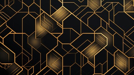 Oriental-style geometric seamless pattern with gold hexagon shape and line, Ai Generated.