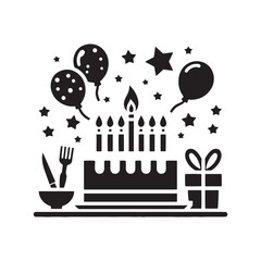 Enchanted Ensemble: Birthday Party Silhouette Creating a Magical Celebration Ambiance - Birthday Silhouette - Birthday Party Vector
