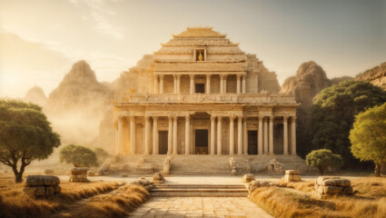 Obraz premium Concept of old temple, golden hour