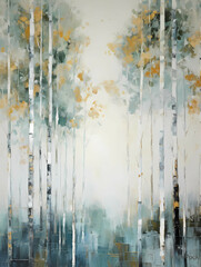 Painted Forest Of Trees In White, A Painting Of Trees In A Forest
