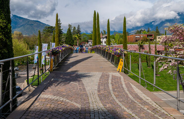 access road of the Trauttmansdorff Castle and Tourism Museum Merano in South Tyrol, TrentinoAlto Adige, Bolzano province, Italy, May 21, 2023 - obrazy, fototapety, plakaty