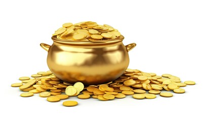 pot with gold coins. pot full of gold