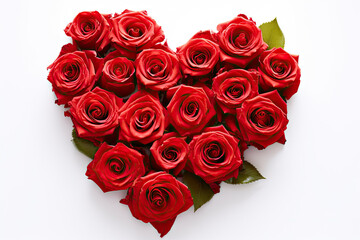 red heart  of Red Roses on white background