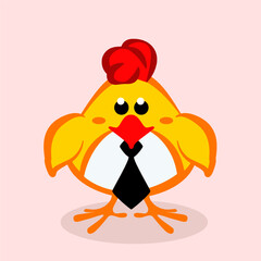 Funny chick in a tie. Cartoon Baby chick