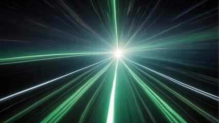 A background of light speed, hyperspace, and space warp, with vibrant streaks of green light converging from Generative AI