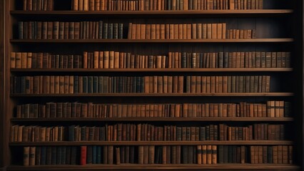 Wooden bookshelf full of old vintage books from Generative AI
