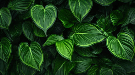 Fototapeta na wymiar Closeup green leaves of tropical plant in garden.