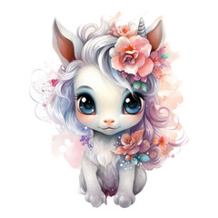 The most cutest baby Unicorn, Full body, detailed, big eyes, and beautiful, watercolor clipart