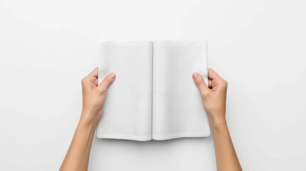 Hands holding the Business Newspaper isolated on white background, Daily Newspaper mock-up concept