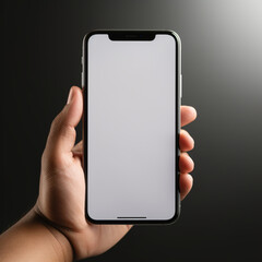 fotografia de estilo mockup con detalle de mano sujetando un smartphone con la pantalla en blanco
