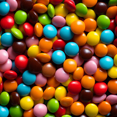 Fototapeta na wymiar fondo con detalle y textura de multitud de pastillas de chocolate cubiertas de caramelo de colores diferentes