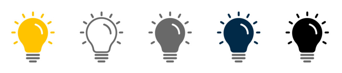 Fototapeta premium Light bulb icon. Different style Idea icons lamp icon collection.. Colored and black round light bulb vector icons 