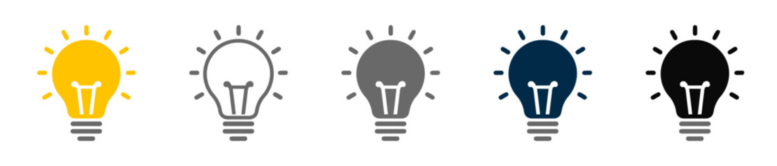 Light bulb icon set. Idea icons lamp icon collection. Colored and black round light bulb vector icons 