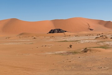 View of Dunes of Ouan Zaoutan, sand dunes in Tadrart Rouge, Tassili n Ajjer National Park. Sahara, Algeria, Africa.