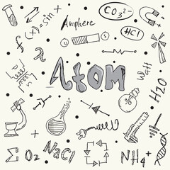 Cool physics doodles, hand drawn physics home icons