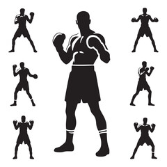 Timeless Shadows: A Captivating Set of Boxer Silhouettes in Elegant and Detailed Illustrations - Boxing Silhouette - Boxer Vector
