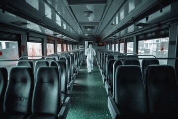 A vacant city bus during the worldwide COVID-19 outbreak. Generative AI