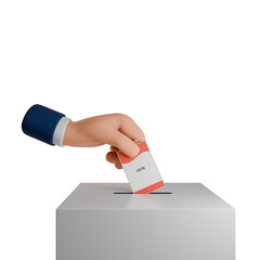 3D render of hand icon holding voting papers for general elections or Pemilu for the president and government of Indonesia. The vote paper goes into the ballot box