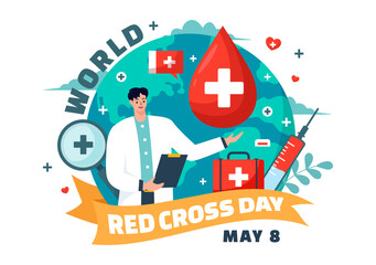 World Red Cross Day Vector Illustration on May 8 to Medical Health and Providing Blood in Healthcare Flat Cartoon Background Design