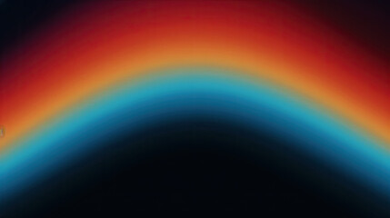 retro rainbow is seen through a black background, in the style of light navy and orange, metallic surfaces, grainy film, sky-blue and red, 